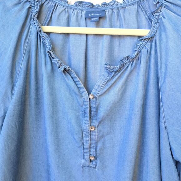 J. Jill Denim Chambray Long Sleeve Ruffle Collar Women's Large - Picture 2 of 9